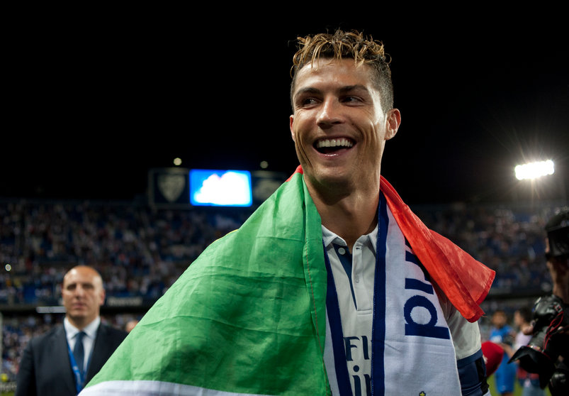 Cristiano Ronaldo en la celebración del título de Liga del Real Madrid