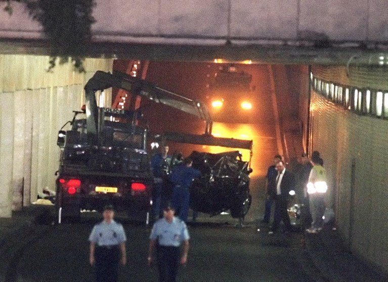 (FILES) This file photo taken on August 31, 1997 shows shows the wreckage of the car that Britain's Diana, Princess of Wales was travelling in along with Dodi Al-Fayed, in the Alma Tunnel in Paris.
The 1997 car crash that killed Britain's Princess Diana spawned a host of conspiracy theories, but evidence that it was an accident only grows stronger, bolstered by new revelations about the history of the vehicle. A book titled "Qui a Tue Lady Di?" (Who Killed Lady Di?), published in May, revealed that the Mercedes 280 had a previous owner and had been stolen twice before the fateful night of August 31, 1997, when Diana was killed along with her new Egyptian lover Dodi Al-Fayed. / AFP PHOTO / PIERRE BOUSSEL