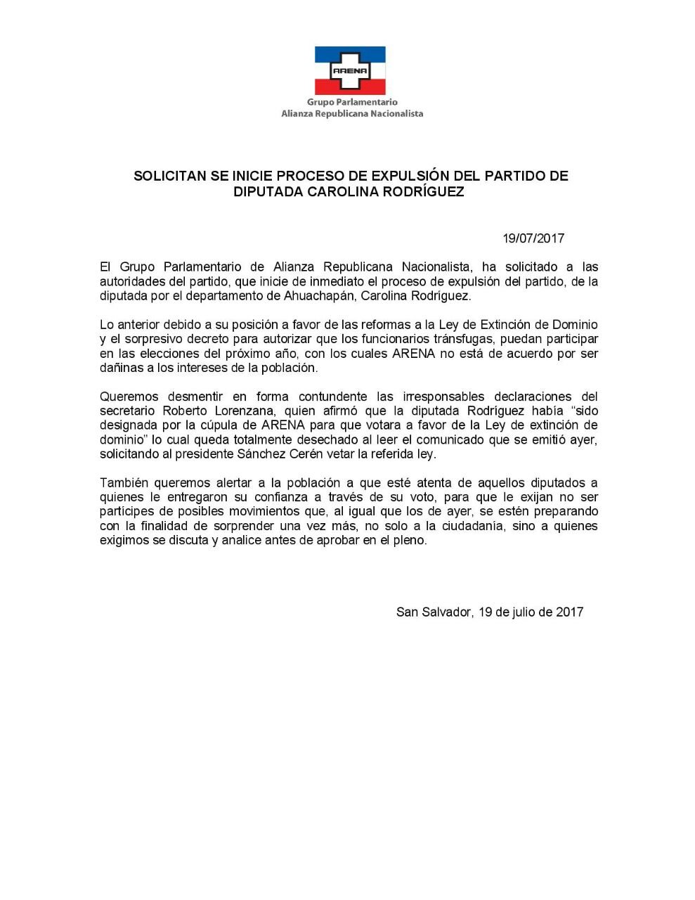 Comunicado Carolina Rodríguez