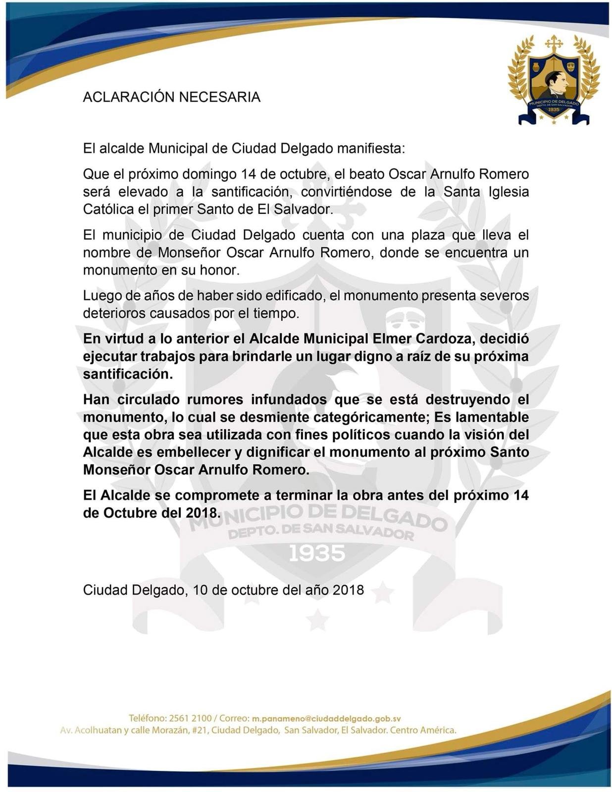 Comunicado Ciudad Delgado