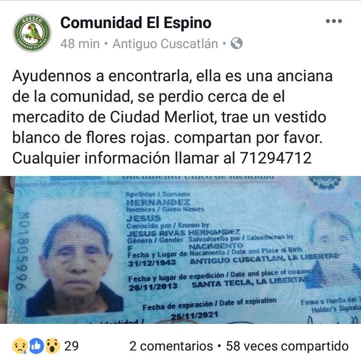 Desaparecida anciana