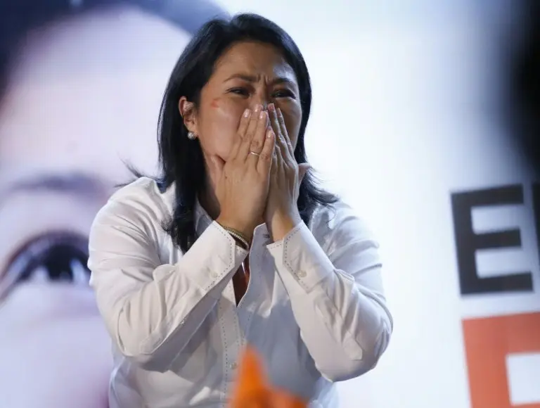 <p>La candidata a la presidencia peruana Keiko Fujimori, en un acto el d&iacute;a del balotaje, el 5 de junio de 2016, en Lima</p>