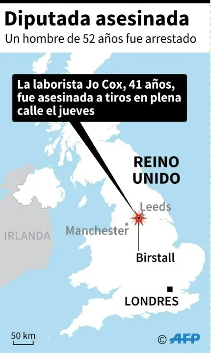 <p>El lugar donde fue asesinada la diputada brit&aacute;nica Jo Cox</p>