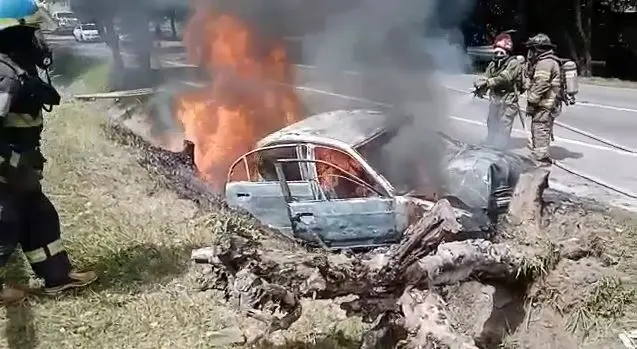 Carro incendiado en Santo Tom&aacute;s