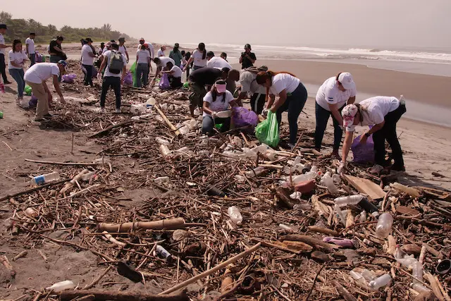 Jornada de limpieza en la Playa San Diego, en el departamento de La Libertad, por los voluntarios de Banco Davivienda, el viernes 18 de agosto de 2023
Foto Banco Davivienda/ Salvador Melendez