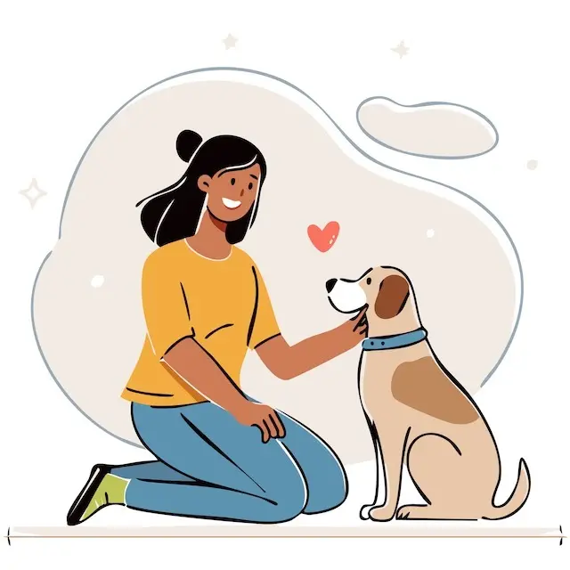 ILUSTRACIÓN MASCOTA CANINA Y MUJER