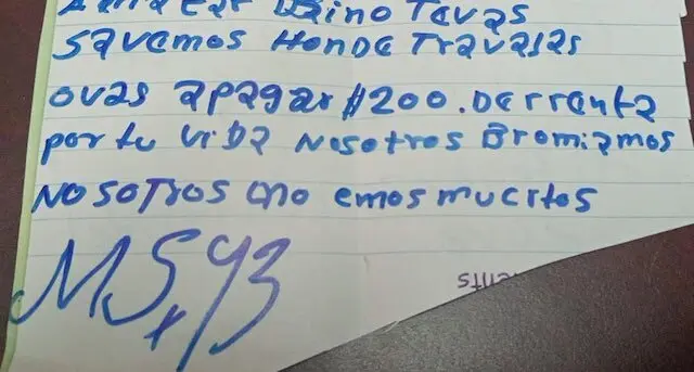 Nota extorsiva de Melvin Antonio Navas González