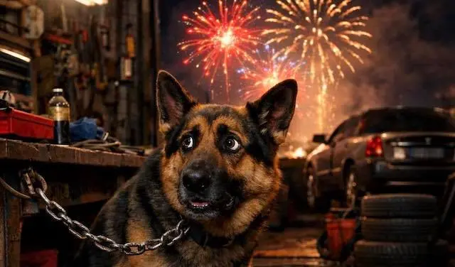 Perro con miedo a fuegos artificiales