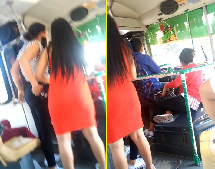 Pelea de mujeres en bus