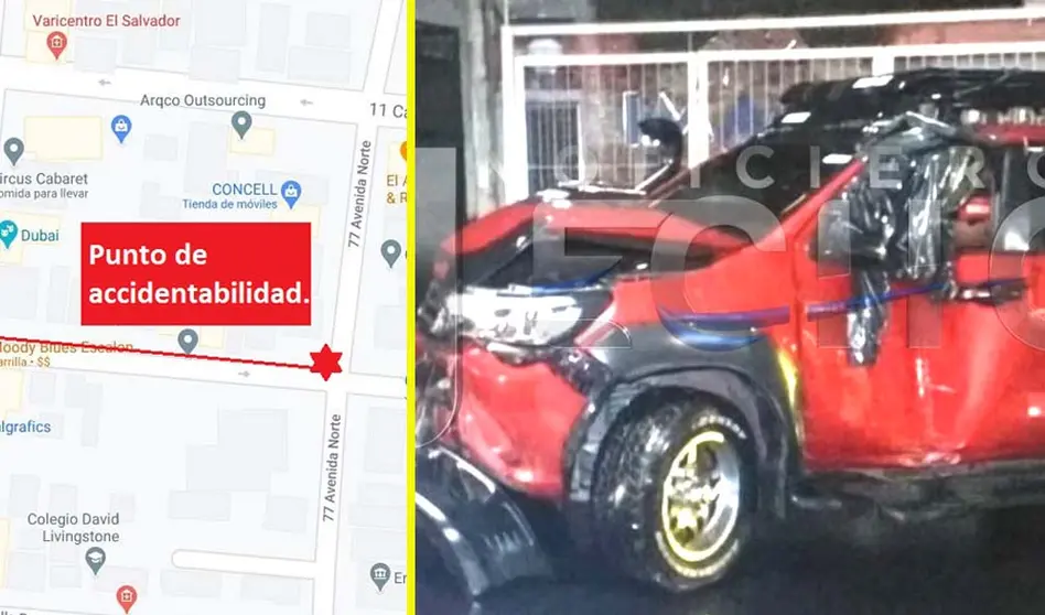 Pick up accidentado en la colonia Escalón Foto tomada de Noticiero Hechos