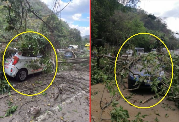 Dos vehículos dañados en derrumbe en Los Chorros