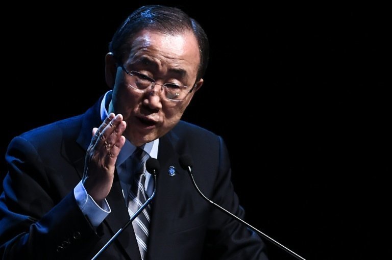 <p>El secretario general de la ONU, Ban Ki-moon, en rueda de prensa el 24 de mayo de 2016 en Estambul</p>