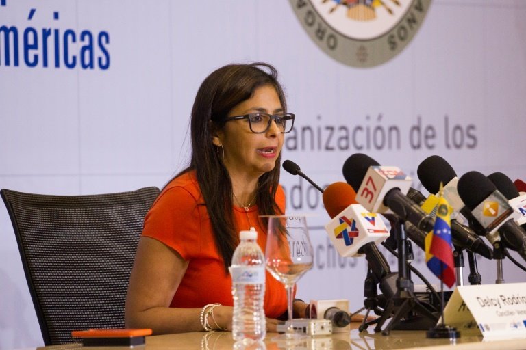 <p>La canciller venezolana, Delcy Rodríguez, en la Asamblea General Ordinaria de la OEA, el 15 de junio en Santo Domingo</p>