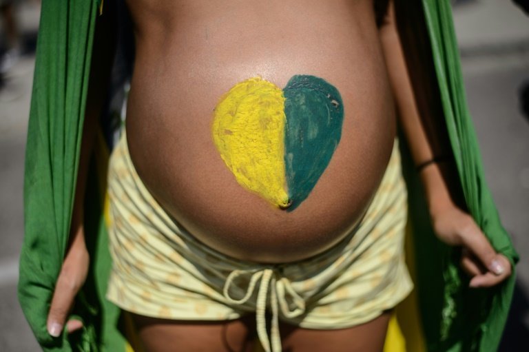 <p>Una mujer embarazada participa en una manifestación política en Rio de Janeiro el 12 de abril de 2015</p>