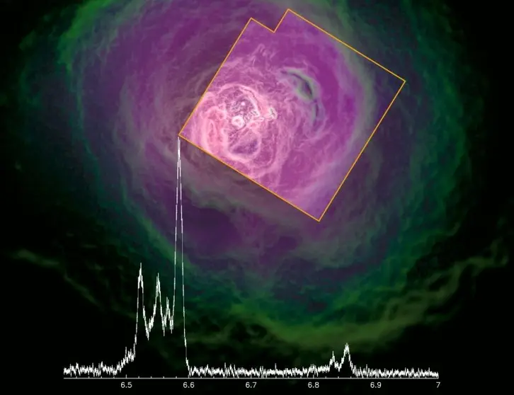 <p>Imagen del satélite Hitomi cedida por la Agencia de Exploración Espacial Japonesa (JAXA), que muestra el cúmulo de galaxias de Perseo el 8 de julio de 2016 en Tokio</p>