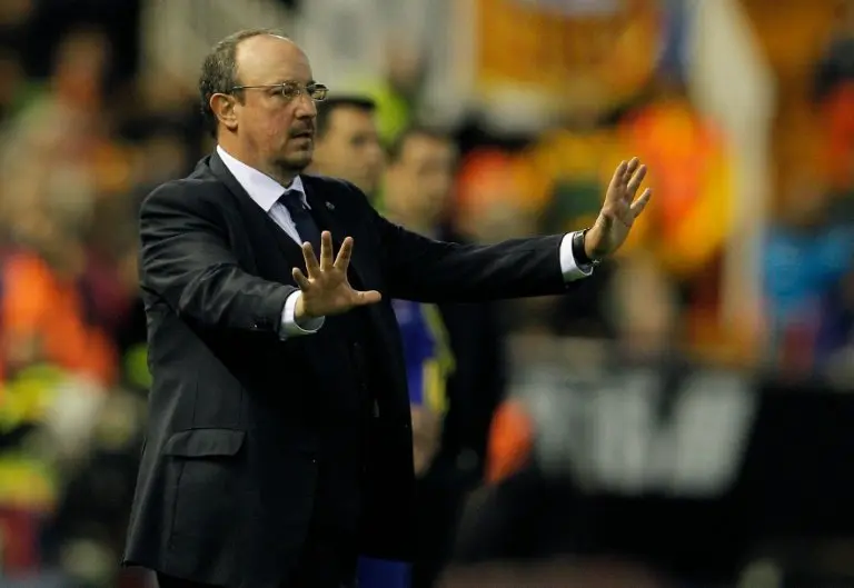 <p>El entrenador Rafael Benítez, en un partido de la Liga española de fútbol contra el Valencia en su etapa en el Real Madrid el 3 de enero de 2016 en el estadio Mestalla</p>