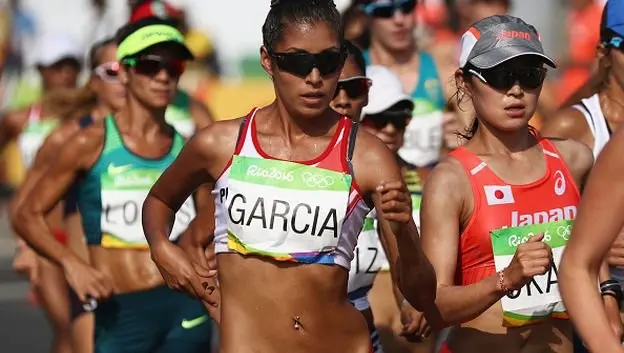 RIO DE JANEIRO, BRAZIL - AUGUST 19: Kimberly Garcia of Perul competes in the Women's 20km Walk final on Day 14 of the Rio 2016 Olympic Games at Pontal on August 19, 2016 in Rio de Janeiro, Brazil. (Photo by Bryn Lennon/Getty Images)