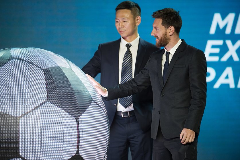Leo Messi en la presentación de un parque con su nombre en China