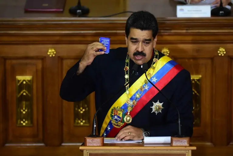 Venezuelan President Nicolas Maduro addresses the all-powerful pro-Maduro assembly which has been placed over the National Assembly and tasked with rewriting the constitution, in Caracas on August 10, 2017.
Recent demonstrations in Venezuela have stemmed from anger over the installation of the all-powerful Constituent Assembly that many see as a power grab by the unpopular President Maduro. The dire economic situation also has stirred deep bitterness as people struggle with skyrocketing inflation and shortages of food and medicine.
/ AFP PHOTO / RONALDO SCHEMIDT