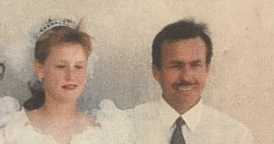 Rosalynn McGinnis quinceanera at at 13. Henri Piette lied about her age in order to have an early quinceanera celebration. The man in the photo is Henri Piette (1997).

Photo was taken in Puerto Penasco Sonora Mexico (Rocky Point).
†
The woman was a guest at the Quinceanera as she lived near by.

Courtesy Rosalynn McGinnis

DO NOT REUSE WITHOUT PERMISSION FROM:
Nancy Seltzer <nseltzer@nsapr.com>