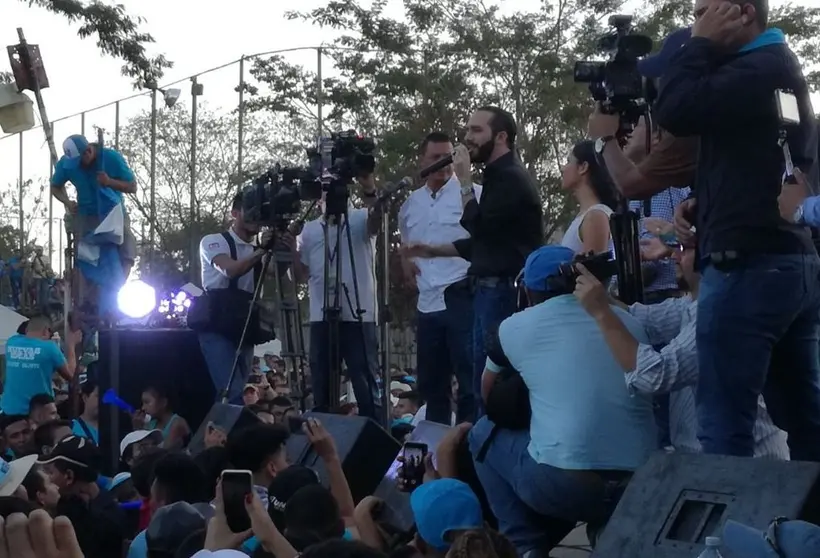 Nayib Bukele en un mitin en San Miguel