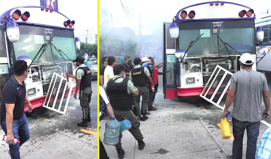 Bus incendiado en Santa Tecla Foto tomada del CAM de Santa Tecla 4