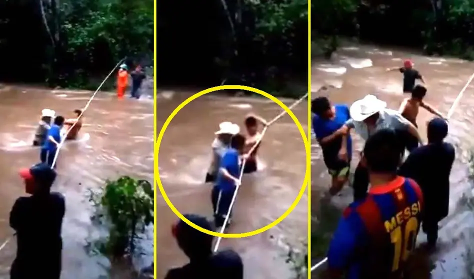 Hombre atrapado por fuerte corriente en Morazán Imagen tomada de Bomberos 4