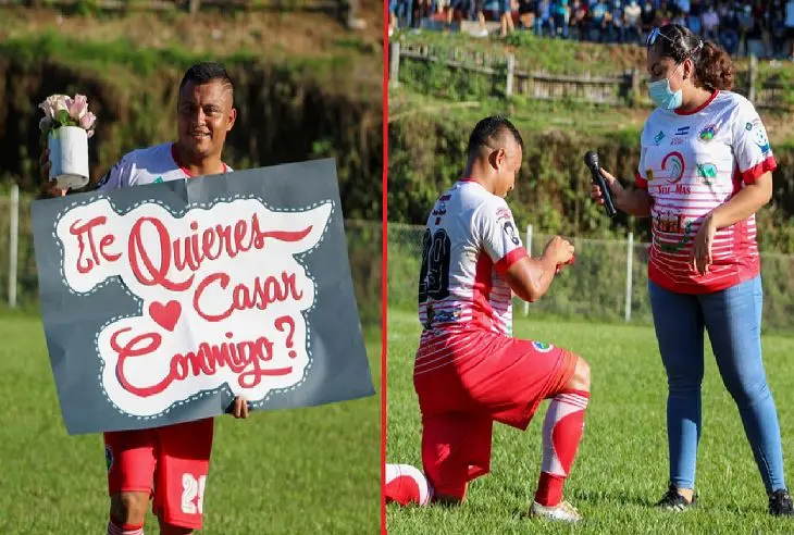 Futbolista pidiendo a su novia matrimonio