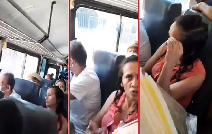 Mujer no quiere usar mascarilla en un bus