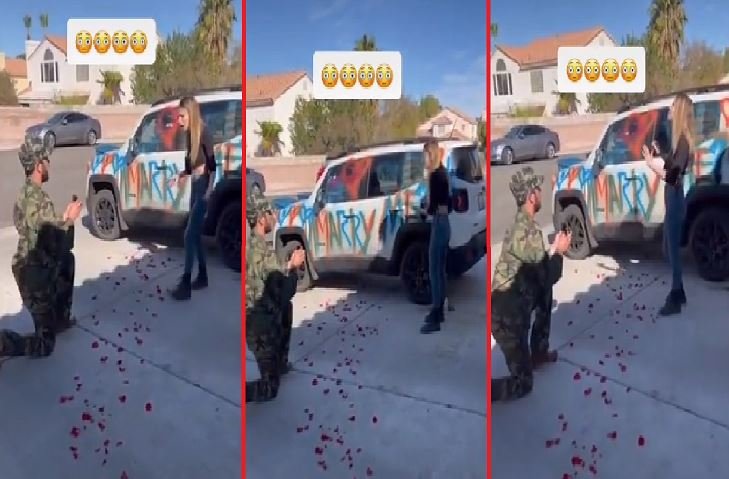 Soldado le pide matrimonio a su novia