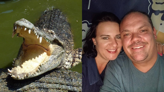 Mujer salva a su marido de un cocodrilo copia