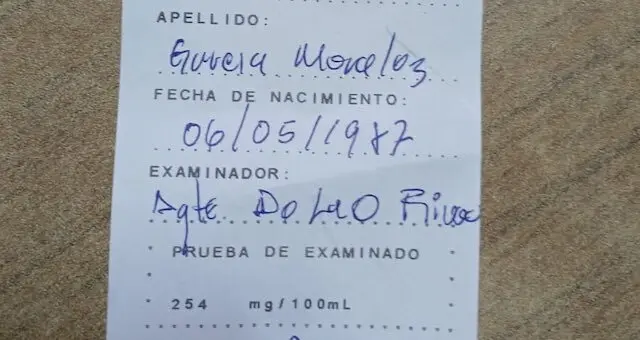 José Joel García Morales, 38 años de edad, 254 grados de alcohol, conducción peligrosa