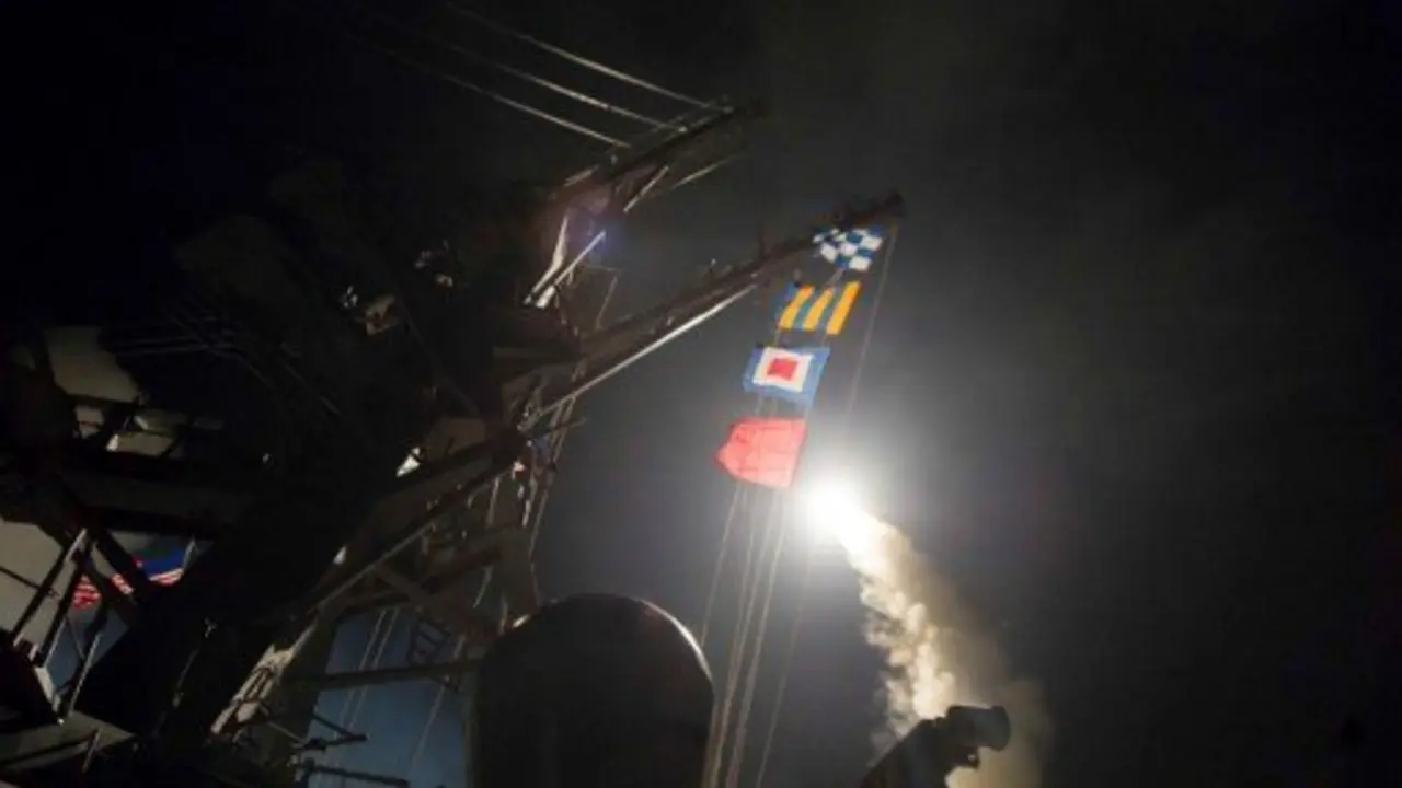 In this image released by the US Navy, the USS Ross fires a tomahawk land attack missile April 7, 2017, at a Syrian air force airfield .
US President Donald Trump ordered a massive military strike on a Syrian air base on Thursday in retaliation for a "barbaric" chemical attack he blamed on President Bashar al-Assad. / AFP PHOTO / US NAVY / Robert S. PRICE / RESTRICTED TO EDITORIAL USE - MANDATORY CREDIT "AFP PHOTO / US NAVY / Mass Communication Specialist 3rd Class Robert S. Price" - NO MARKETING NO ADVERTISING CAMPAIGNS - DISTRIBUTED AS A SERVICE TO CLIENTS

