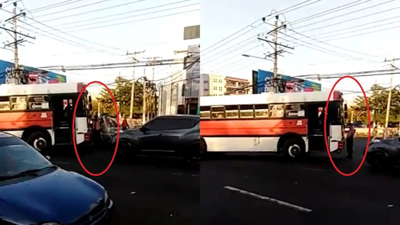 Agente del CAM evita cruce de busero