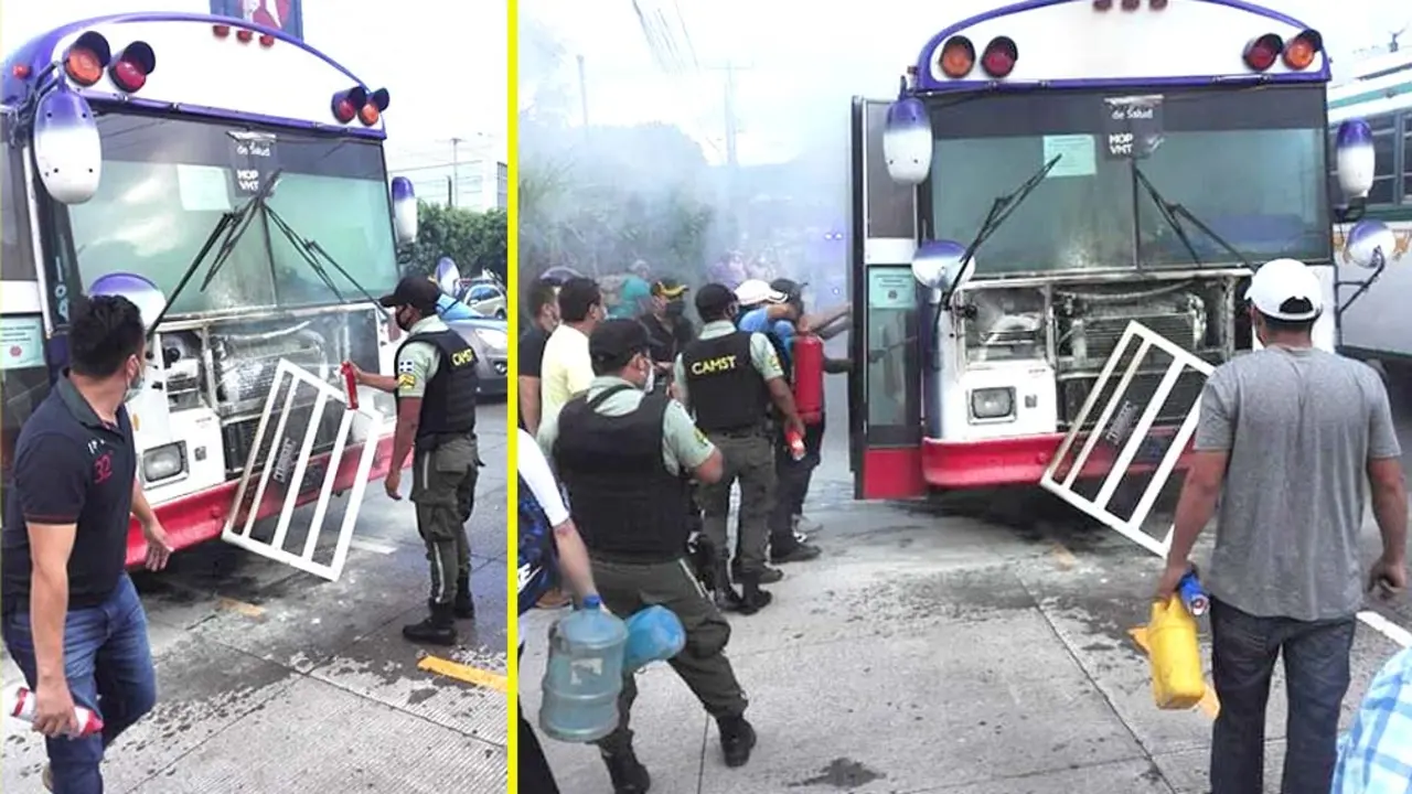 Bus incendiado en Santa Tecla Foto tomada del CAM de Santa Tecla 4