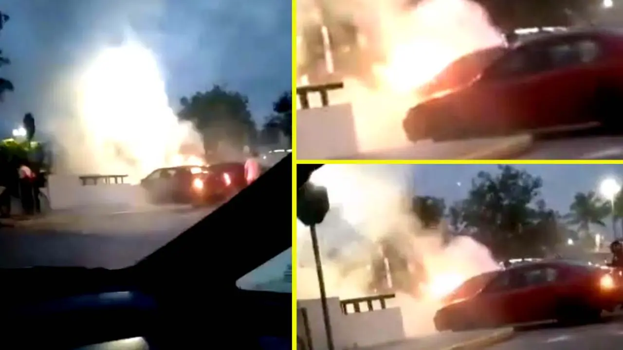 Veh&iacute;culo en llamas en parque de Metrocentro de San Salvador 5