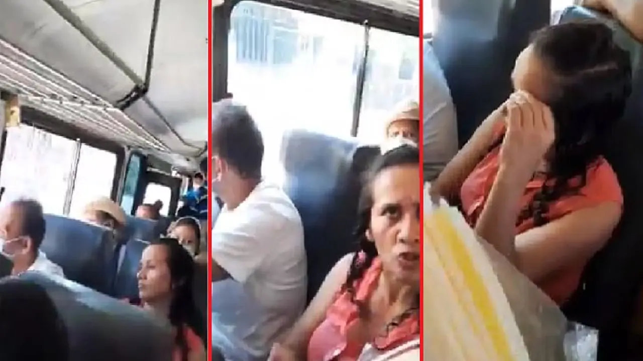Mujer no quiere usar mascarilla en un bus