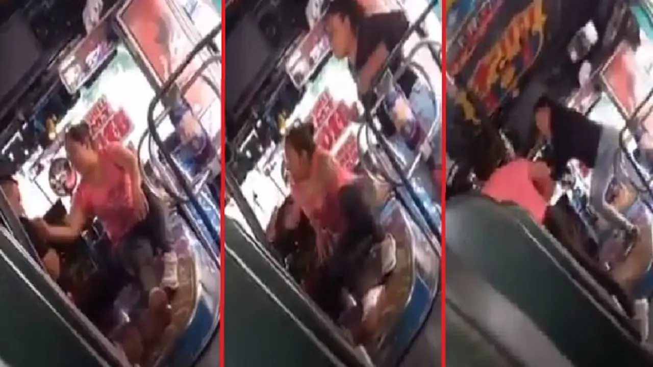 Mujeres peleando con motorista de la 101