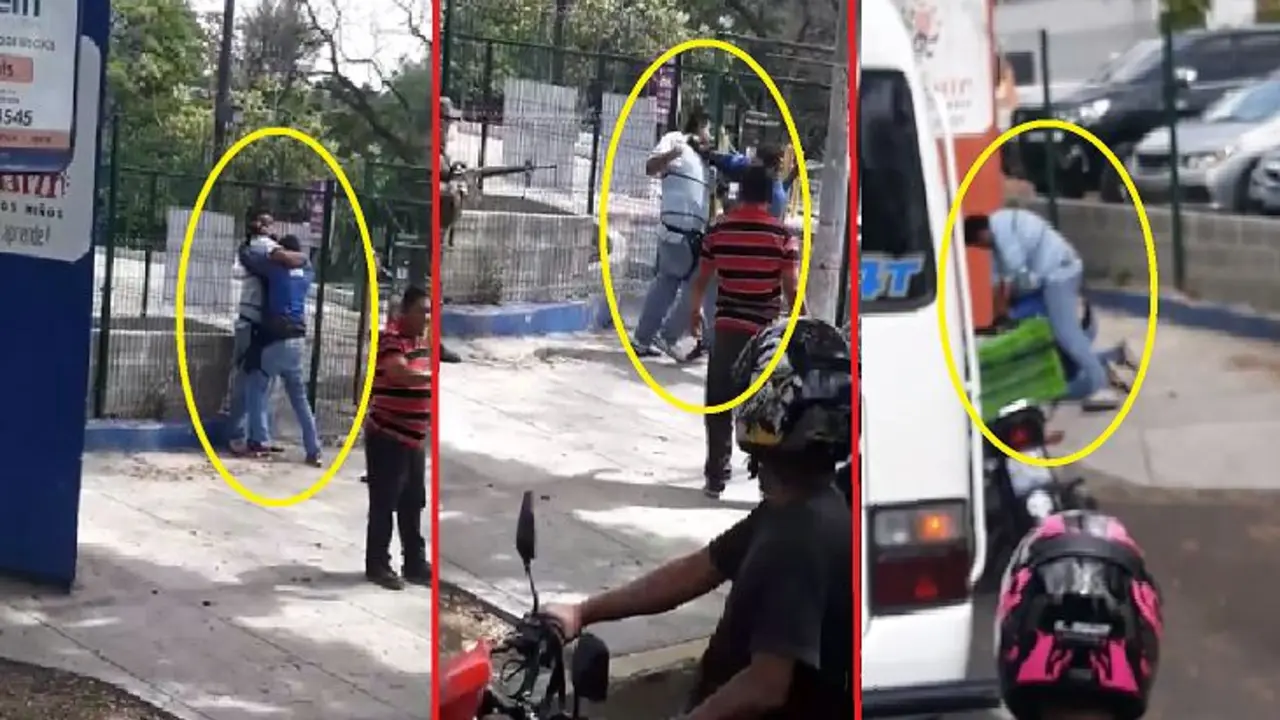 Microbusero y motociclista