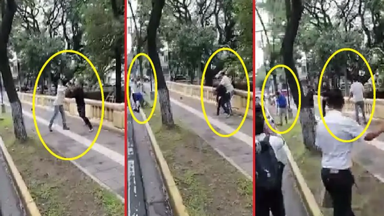 Al ritmo de bachata se dan de golpes microbuseros