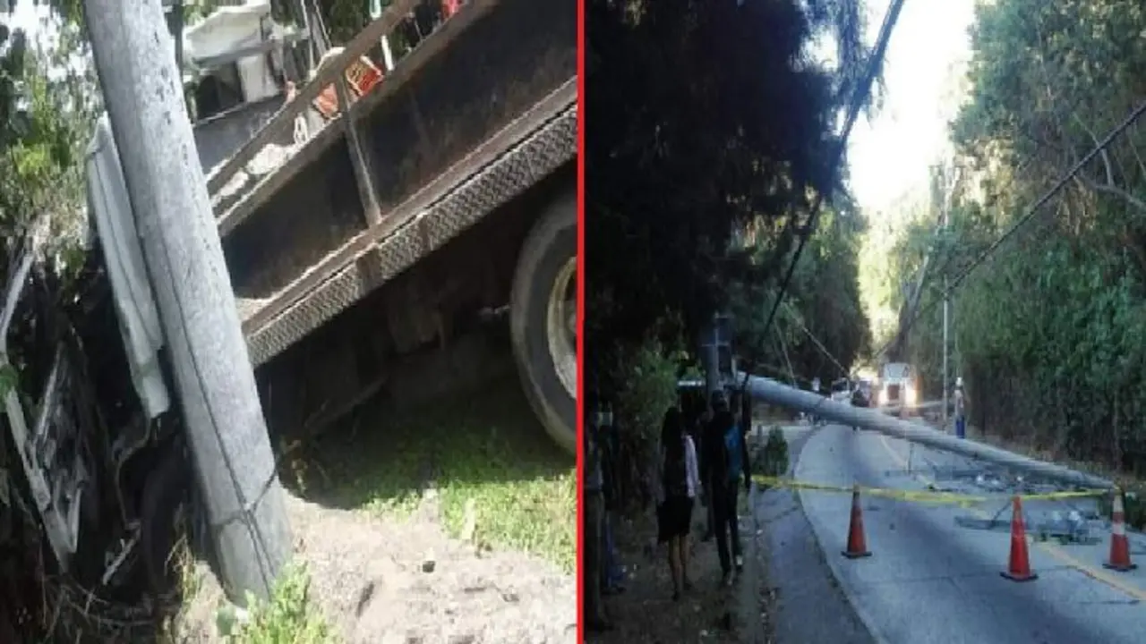 Cami&oacute;n se estrella contra postes