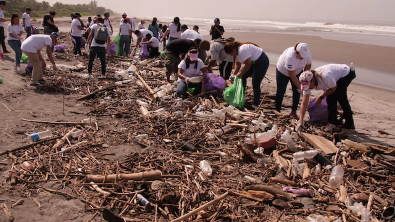 Jornada de limpieza en la Playa San Diego, en el departamento de La Libertad, por los voluntarios de Banco Davivienda, el viernes 18 de agosto de 2023
Foto Banco Davivienda/ Salvador Melendez