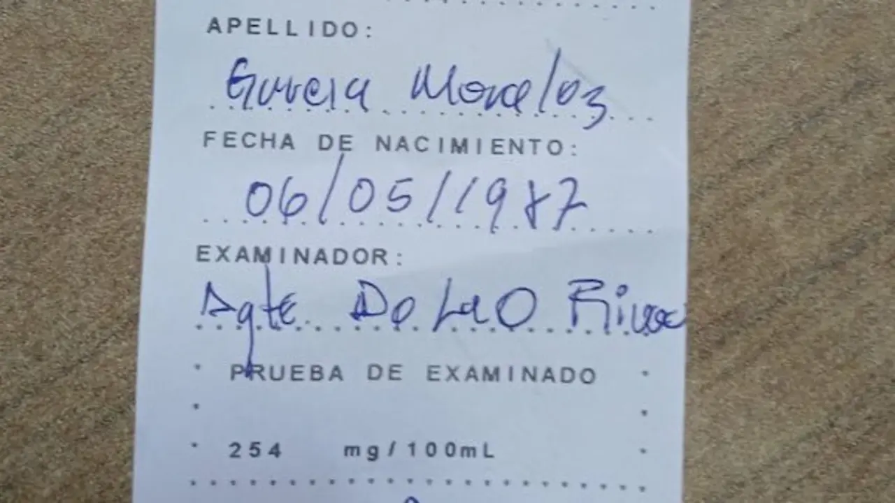 José Joel García Morales, 38 años de edad, 254 grados de alcohol, conducción peligrosa
