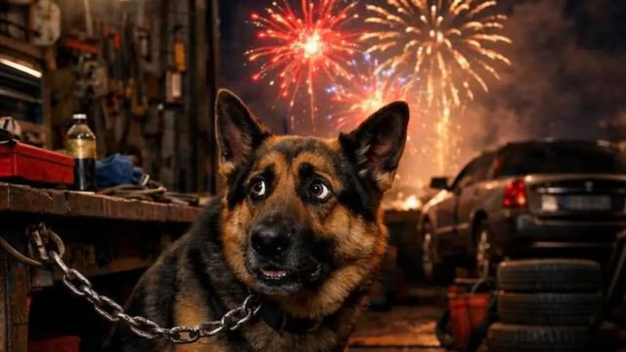 Perro con miedo a fuegos artificiales