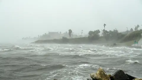 Así lucía el mar minutos antes de que Harvey impactara en Corpus Christi.