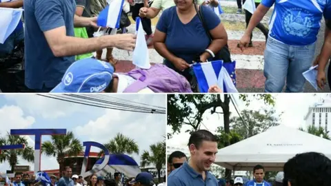Minutos después de visitar colonias, Muyshondt se dedicó a regalar banderas cerca de donde pasó el desfile estudiantil.