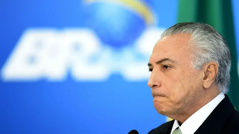 <p>El presidente interino de Brasil, Michel Temer, en rueda de prensa en el Palacio de Planalto de Brasilia, el 16 de junio de 2016</p>