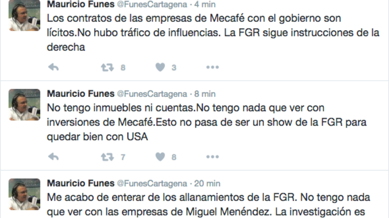 Tuits de expresidente Mauricio Funes.