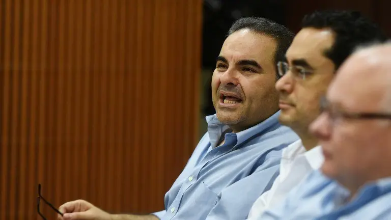 Former Salvadoran President (2004-2009), Elias Antonio Saca, attends a hearing at the Isidro Menendez Judicial Centre in San Salvador, on November 4, 2016. 
Saca, arrested alongside six other people over the past weekend, was accused by the Salvadorean public prosecutor's office of diverting $246 million dollars from state coffers. / AFP PHOTO / Marvin RECINOS