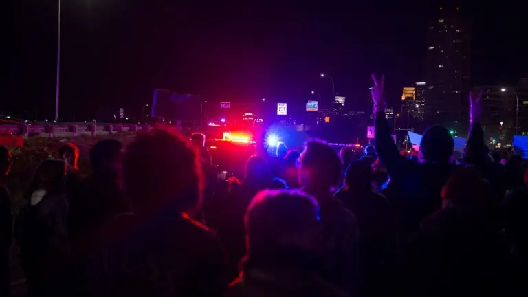 MINNEAPOLIS, MN - NOVEMBER 10: Police block protesters of President-elect Donald Trump from marching after they blocked traffic on I-94 on November 10, 2016 in Minneapolis, Minnesota. Thousands of people across the country have taken to the streets in protest in the days following the election of Republican Donald Trump over Democrat Hillary Clinton.   Stephen Maturen/Getty Images/AFP